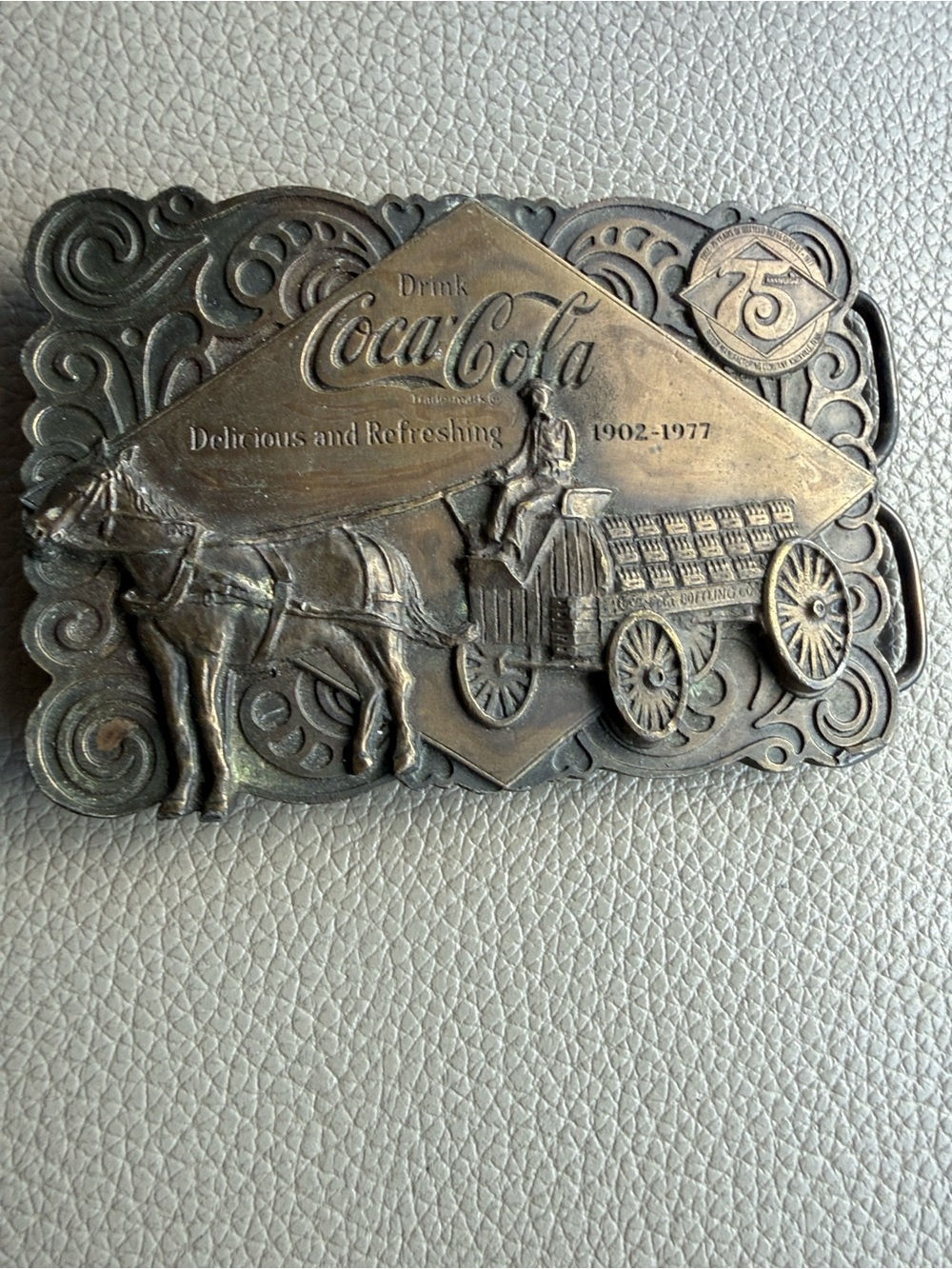 Coca-Cola Bronze-Tone Horse-Drawn Wagon Decorative Buckle